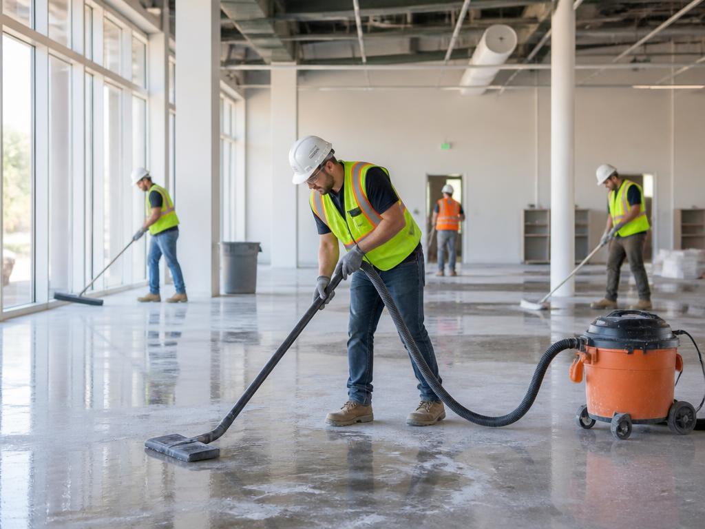 Post-construction cleanup crew in a new commercial space